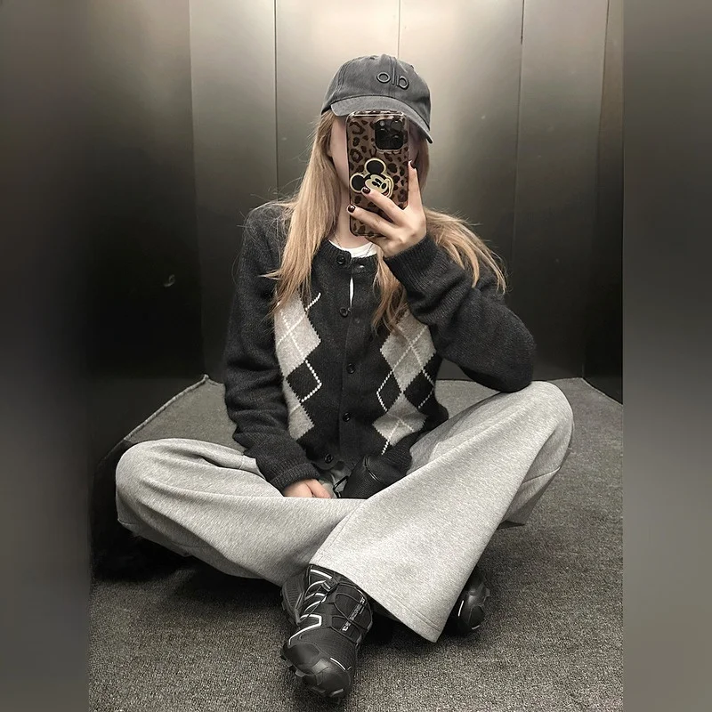 

Ретро-кардиган из шерсти с медведем, женский, с длинными рукавами, V-образным вырезом, вязаный свитер Mild edding Phmn Cambrie irt Sle