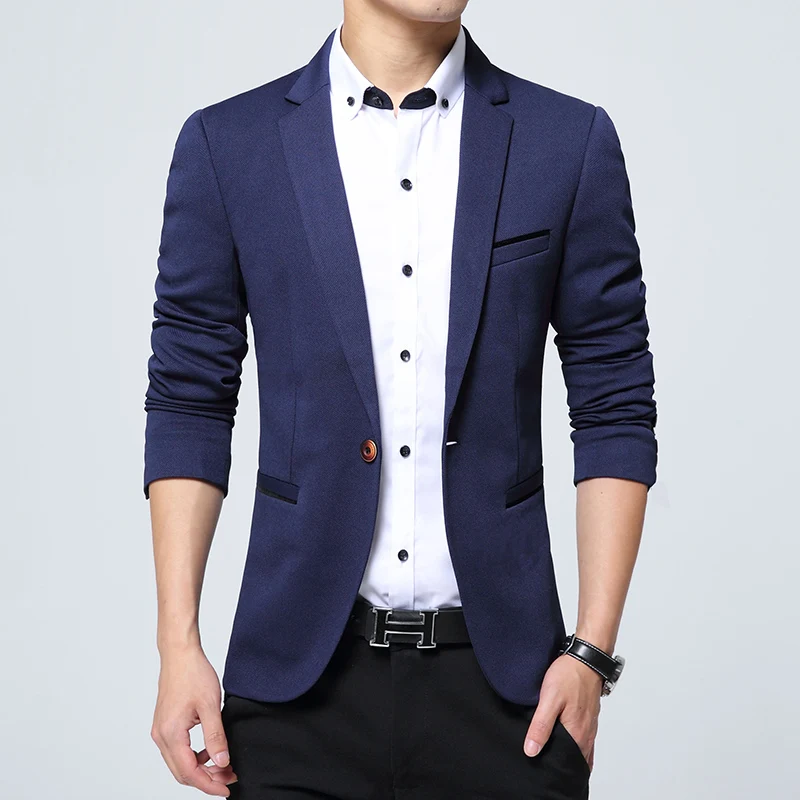 Men\'s Sport Coat Casual Business Blazer Black Slim Fit Solid Color Spring Autumn Suit Outwear Single Breasted One Button