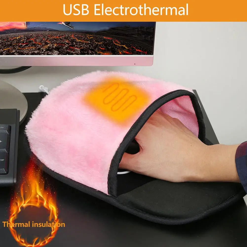Winter Usb Heated Hand Warmer Mouse Cover Heat-insulating Mouse Pad Typing Hand Warmer Christmas Gift For Home Work Office Desk