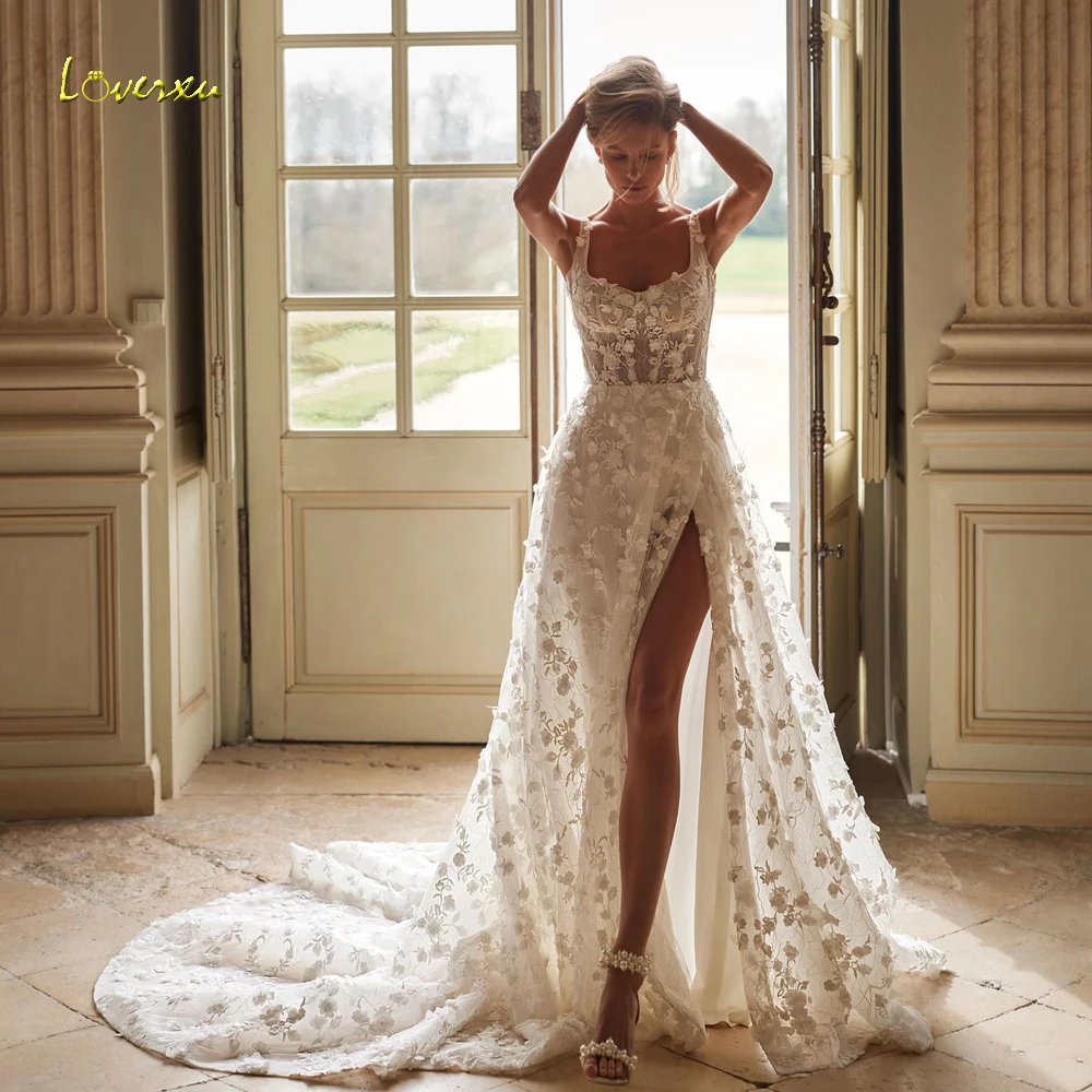 Loverxu A-Line Delicate Wedding Dresses Sweetheart Sleeveless Vestido De Novia Lace Embroidery Flowers Custom Made Bridal Gown