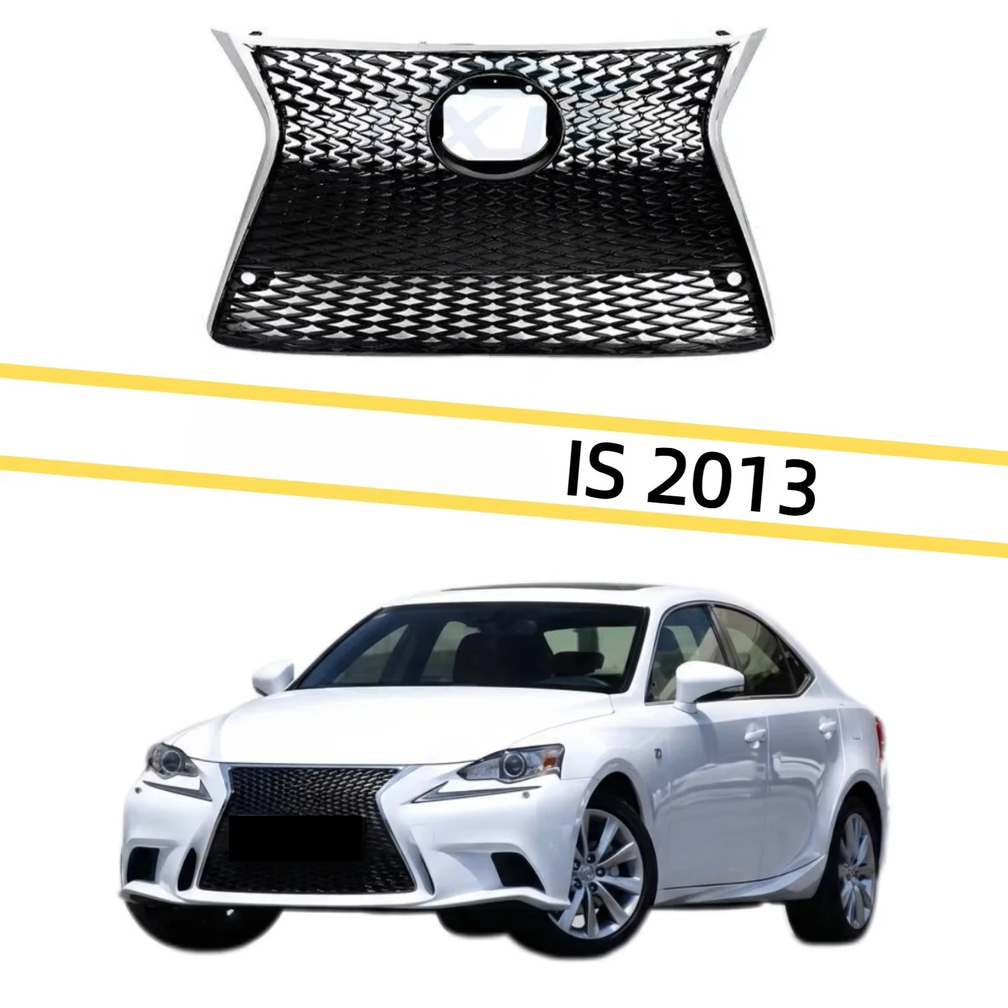 Fits for IS250 2013-2016 Front Bumper Grille F-Sport Style Black Honeycomb Mesh Radiator Grill with Chrome Trim Accessory