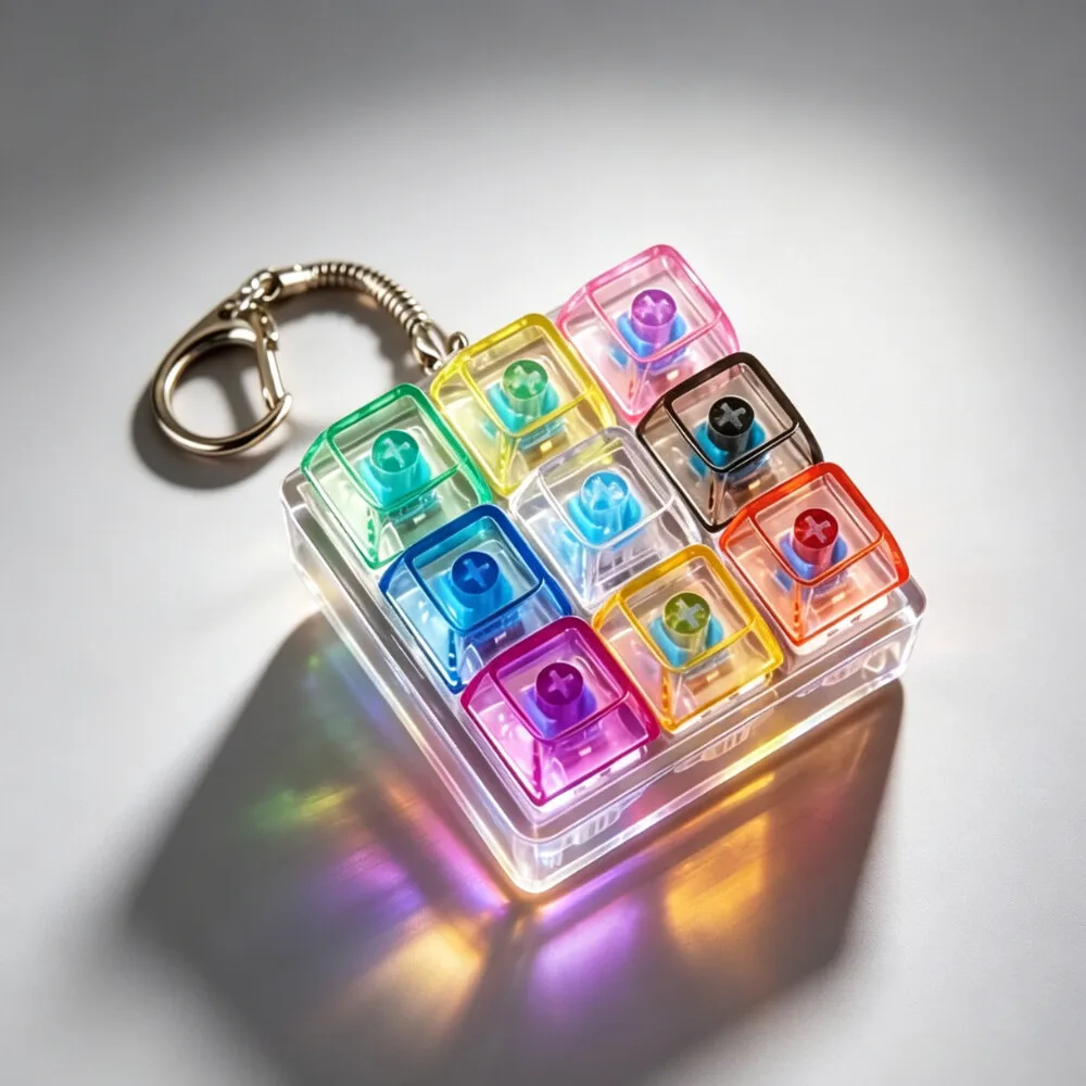 LED Light-Up Keychain Keyboard Clickable Button Fidget Toy for Stress Anxiety Relief Portable Desk Accessory Office Decor Gift
