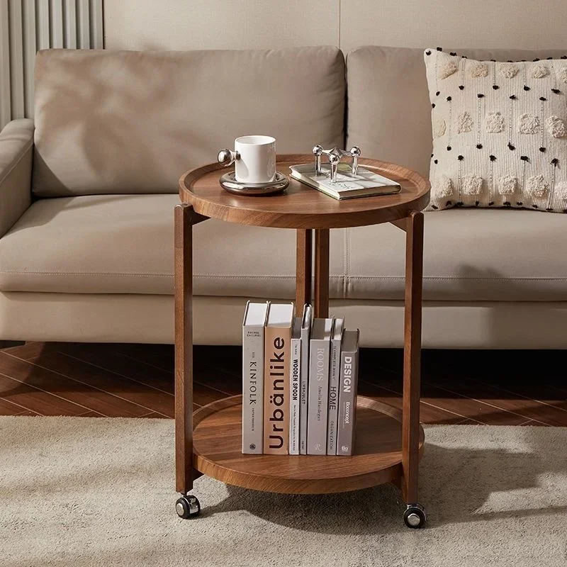 Compact Dual-Layer Rolling Coffee Table Modern Luxurious Side Piece with Casters for Small Apartments and Hotels