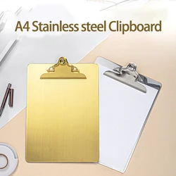 A4 Metal Clipboard Golden/Silvery Folder Stainless Steel Clip Board Storage Folder Writing Pad File Board for Business Supplies