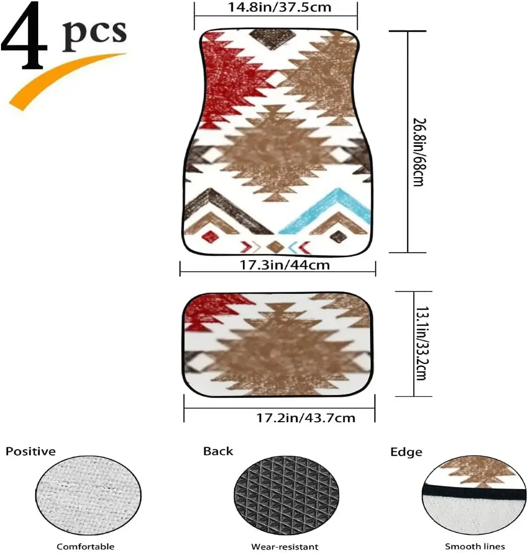 Car Floor Mats Bright Hand Drawn Tribal Print Design Carpet Car SUV Truck Floor Mats 4 Pcs, Car Mats for Women