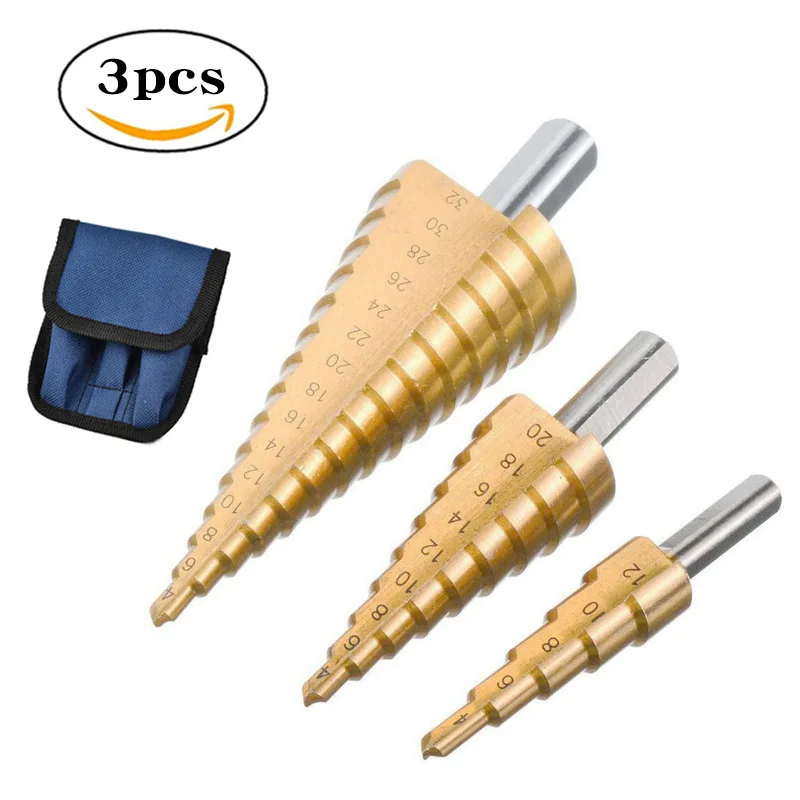 High Speed Steel Step Drill 4-20mm Electric Drill With Straight Groove Drilling And Reaming Step Drill Set With Triangula