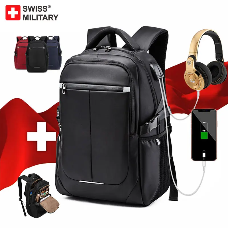 

SWISS MILITARY Classic Traveling Backpack Men Book Bags For School Expandable USB Interface Backpack Waterproof Mochilas