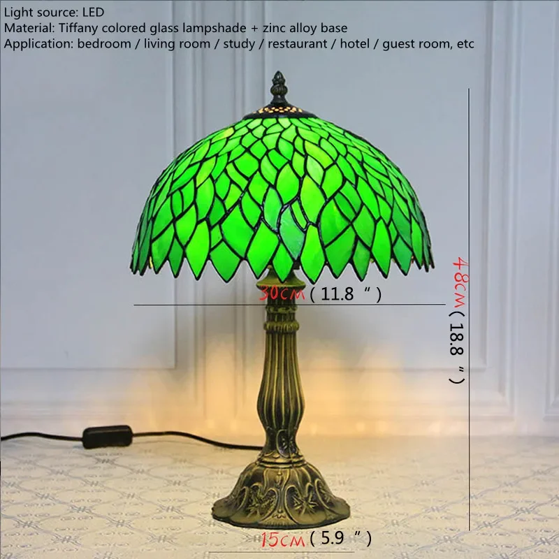 ANITA Tiffany Glass Table Lamp LED Modern Creative Green Leaf Desk Light  For Home Living Room Study Bedside Decor