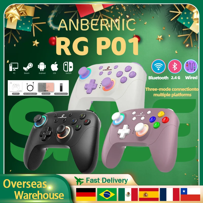 ANBERNIC RG P01 RGP01 Controller Wired Wireless Gamepad Bluetooth RGB Hall Effect Joystick Game Controller For Android IOS PC