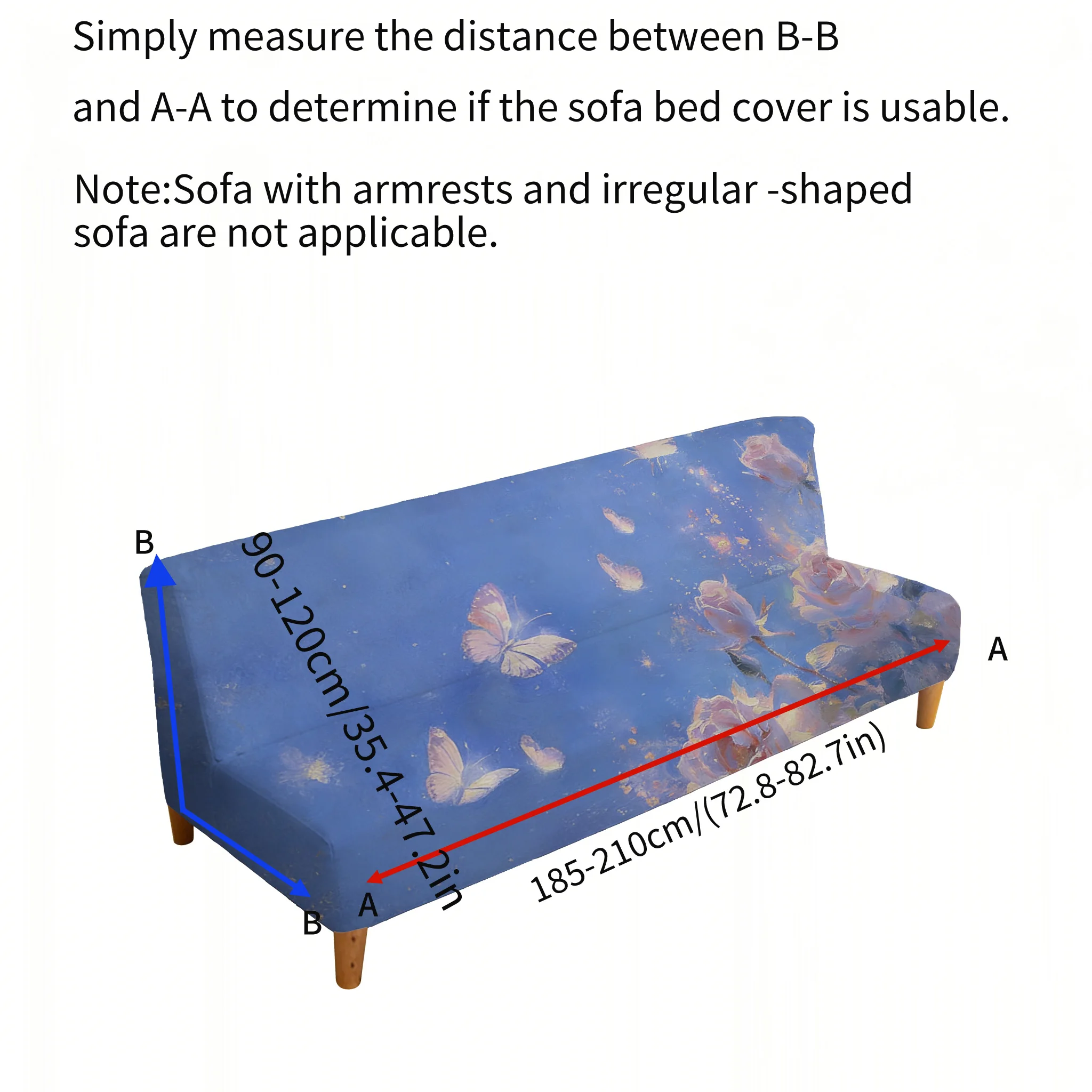 Living room armless elastic sofa bed cover, dream butterfly pattern, dustproof machine washable sofa bed cover