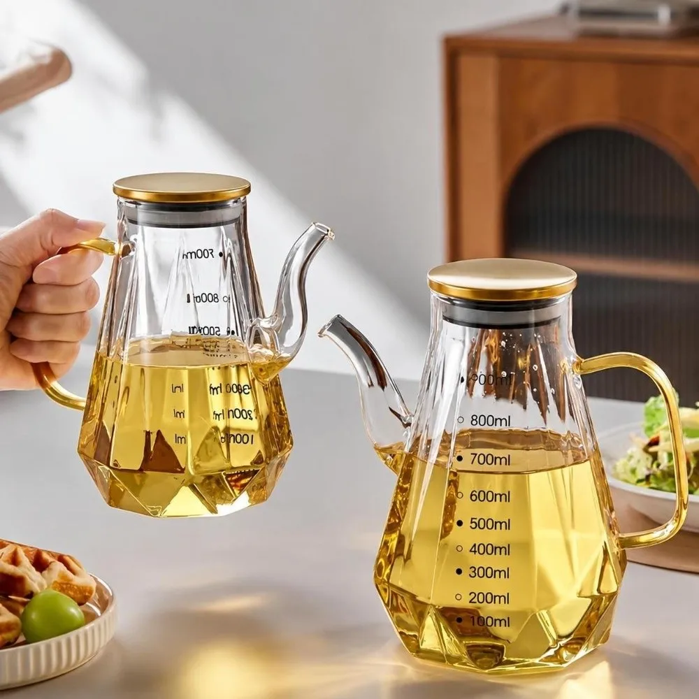 Borosilicate Glass Oil Dispenser Diamond Cut with Scale Oil Pourer Leakproof Non Drip Kitchen Oil Container Home Cooking