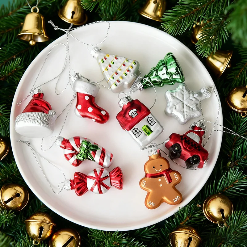 Conjunto de Navidad caliente, adornos de árbol de Navidad de hombre de jengibre de cristal, escaparate de Navidad, decoraciones para el salón, regalo de Navidad