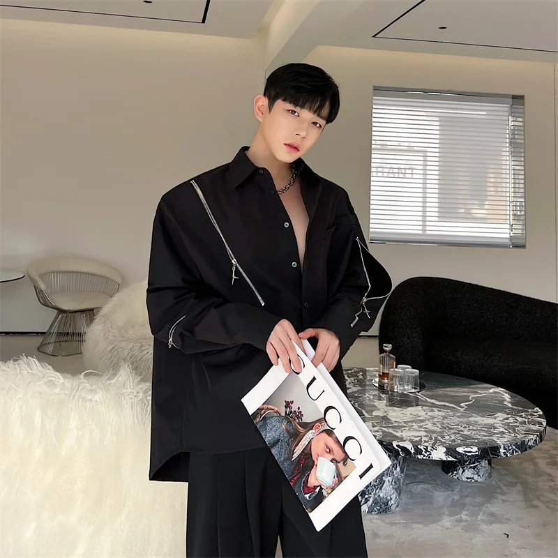 

Мужская удлиненная куртка с подкладкой, асимметричным разрезом на молнии, свободного кроя, в корейском стиле, модная, молодежная, из искусственной кожи...