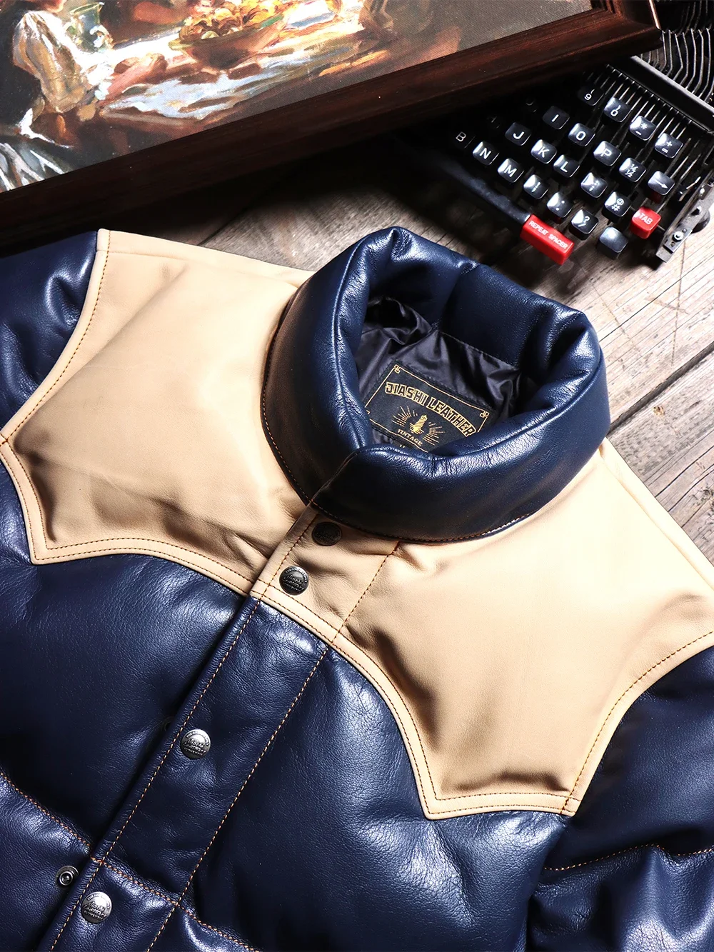 Jaket kulit kambing asli, jaket hangat kulit asli, Jaket bebek Down, jaket putih Vintage, kulit Goatskin, pisau tumpul, untuk pria