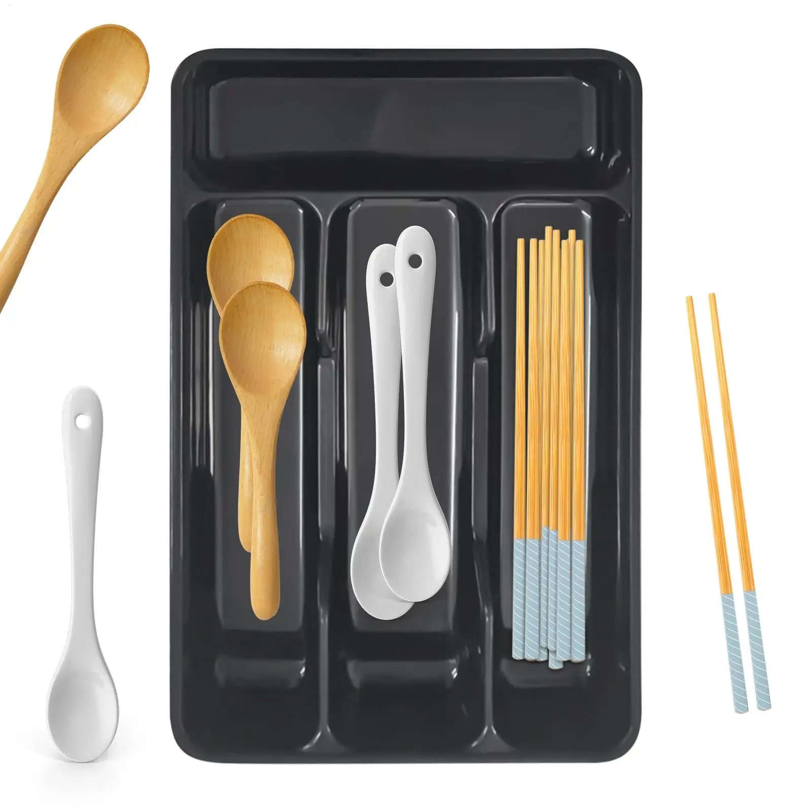 Organizador compacto de talheres com suporte de talheres de 4 compartimentos, solução de armazenamento de bancada de armário de cozinha para uso doméstico