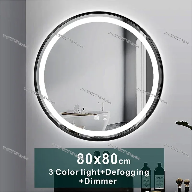 60/70/80cm LED Smart Gold Frame Round Makeup Bathroom  3 Color Backlit Defogging Dimmer Vanity Mirrors