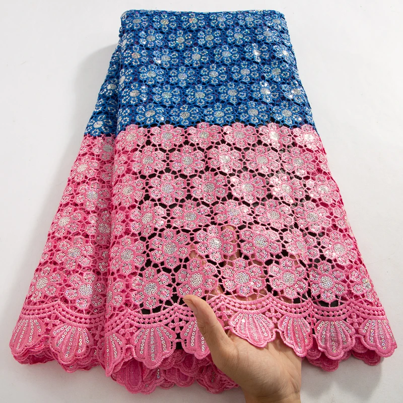 

Wholesale Cord Guipure Lace Fabric 2025 High Quality 5 Yard Knitted African Sequins Lace Fabric Nigerian Elegant Dress for Women