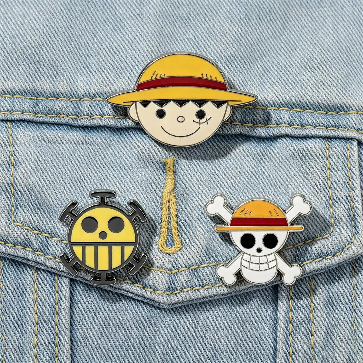 3Pcs/Set Cartoon Anime Pirate Straw Hat Boy Enamel Brooch Backpack Lapel Metal Badge Cosplay Clothing Jewelry Accessories Gifts