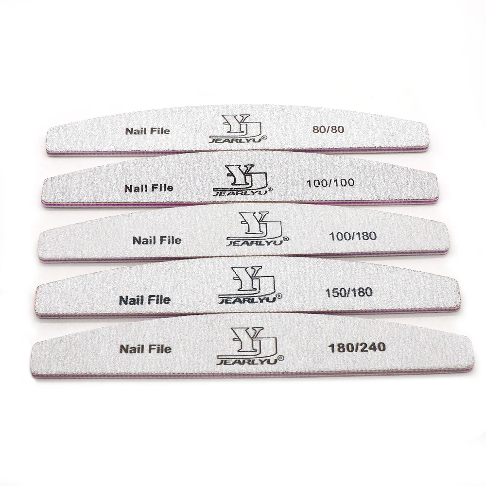5/10/25PCS Half Moon Nail Files Set Assorted Grits 80/80-180/240 Washable Double Sided Emery Boards Manicure Pedicure Salon Home