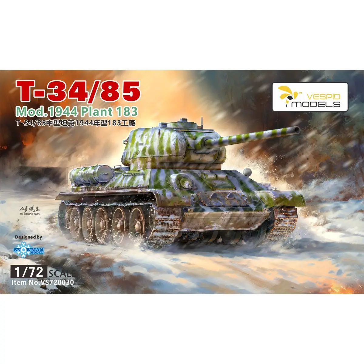 VESPID MODELS VS720030 1/72 T-34/85 Medium Tank Mod.1944 Plant 183 - Scale Model Kit