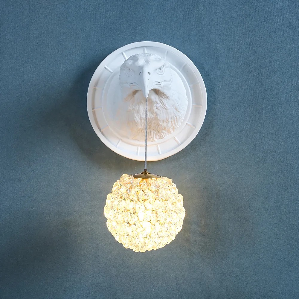 black white Eagle Wall Lamp Nordic Resin Animal Crystal Wall Light Bedroom Living Room Bedside Wall Sconce Decor Mirror Fixtures