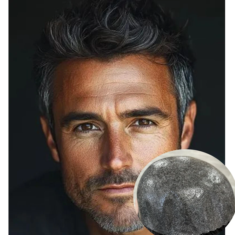 

Natural Hairline Grey Black 1B10 1B80 Men Toupee StrongDurable Thin Skin Male Wigs Human Hair Full PU Microskin Cheapest Prosthe