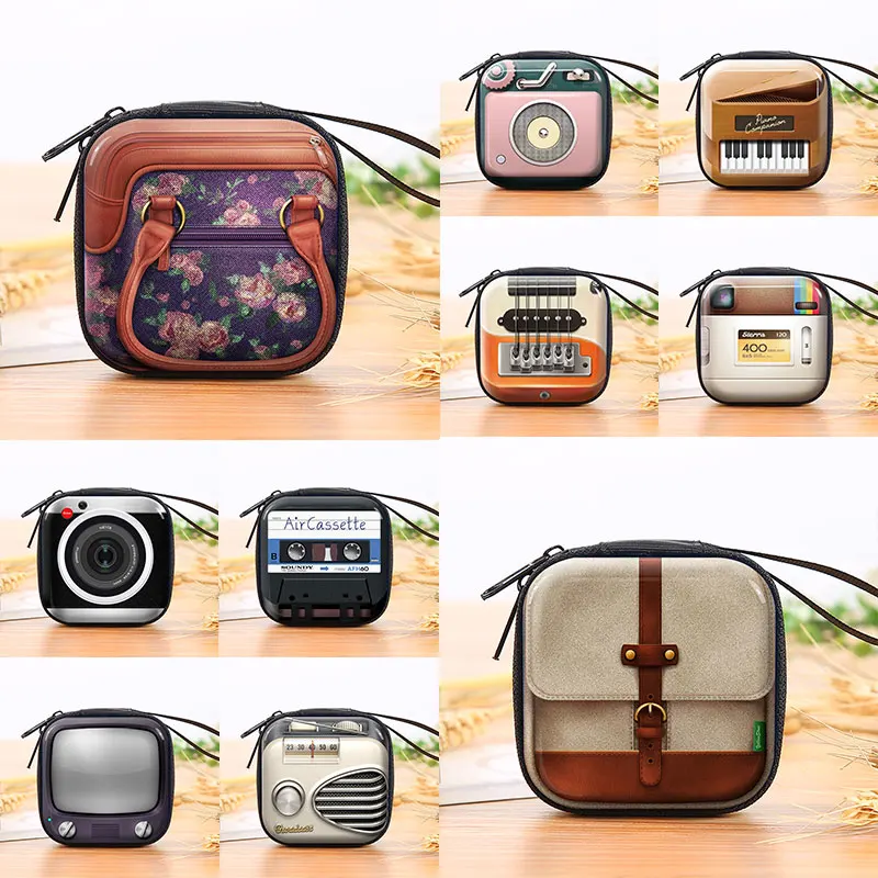 Creative Retro Tinplate Coin Purse Earphone Pocket Storage Box Key Case Coin Purse Square Tinplate Coin Purse Headphone Bag Cute