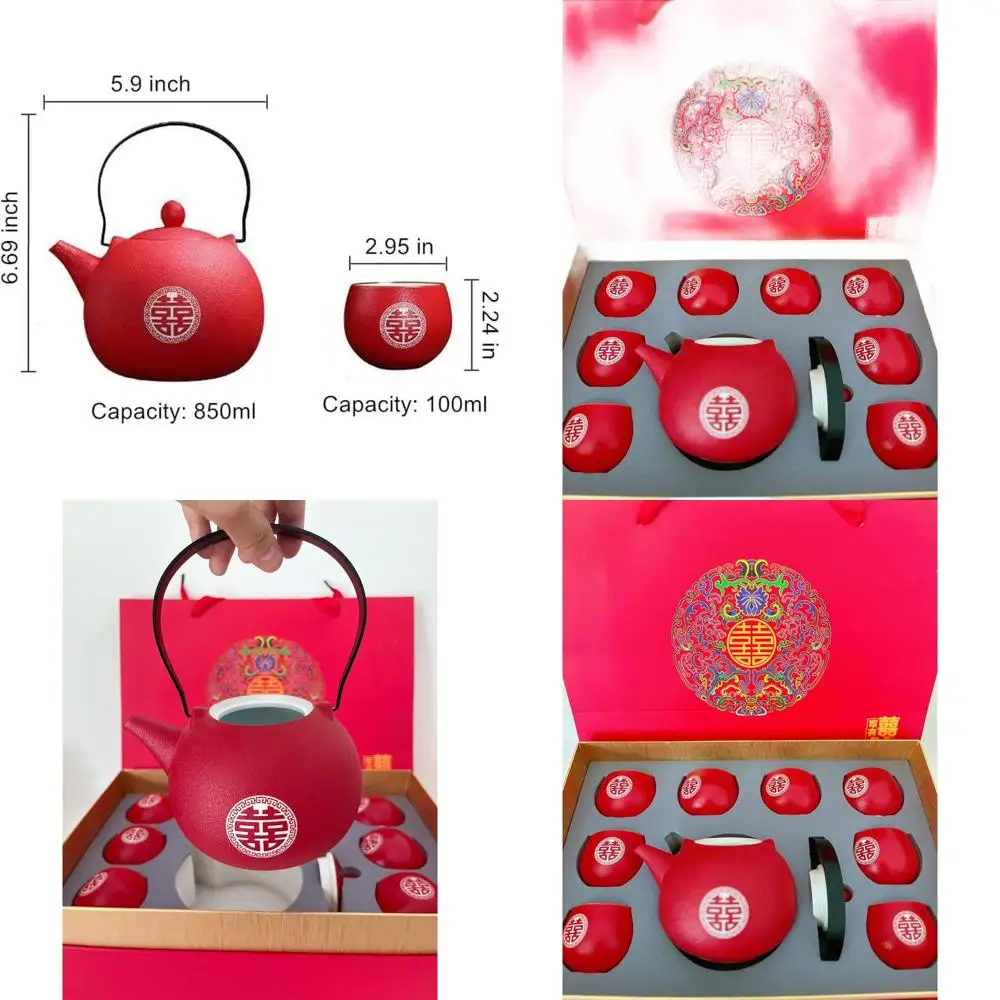 

Элегантный традиционный китайский свадебный чайный набор: 1 чайник, 8 чашек, идеально подходит для помолвок и свадебных вечеринок