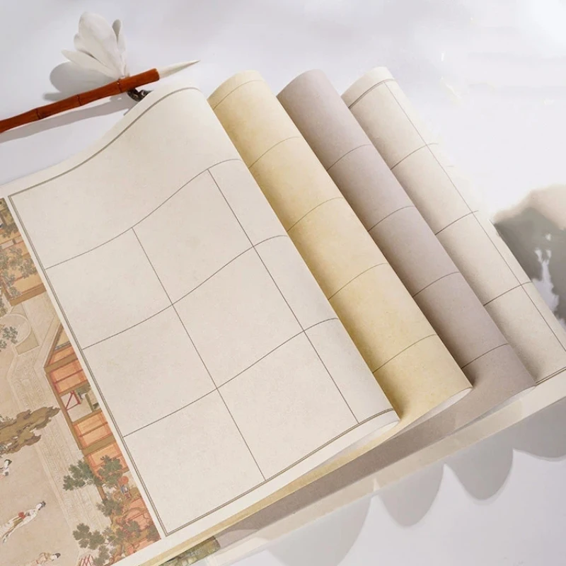 Four Feet Chinese Calligraphy Grid Rice Paper Half Raw Micro Spray Wax Print Blank Xuan Paper for Competition Exam Practice Art
