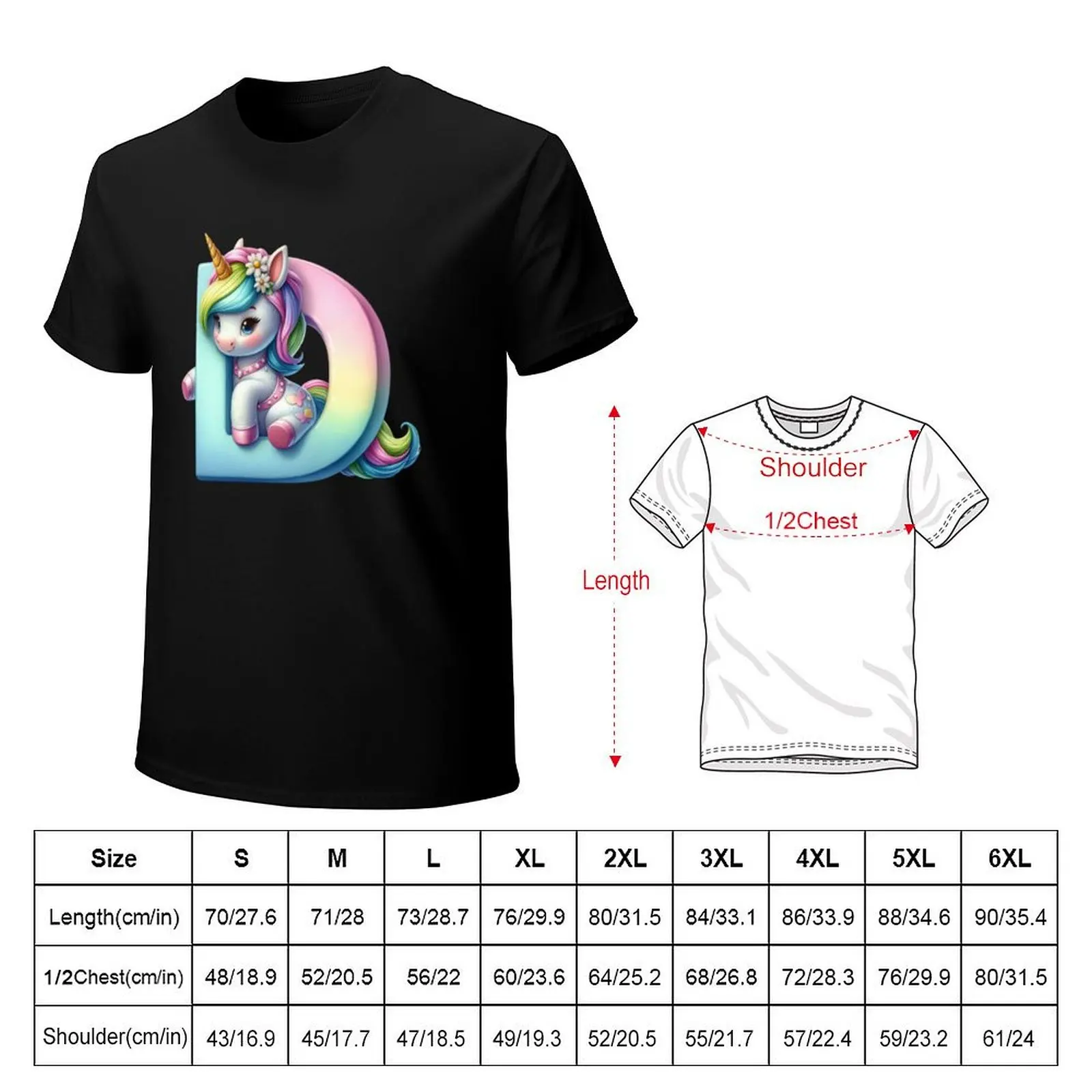 Unicorn kawaii alphabet monogram letter D T-Shirt t shirts for man slim fit T-Shirt