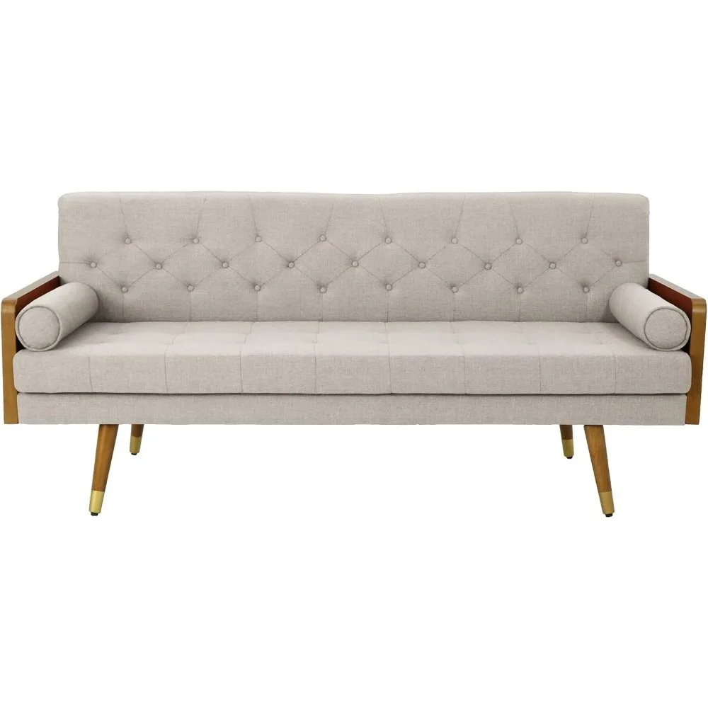 Knight Home Aidan Mid Century Modern Tufted Fabric Sofa, Beige