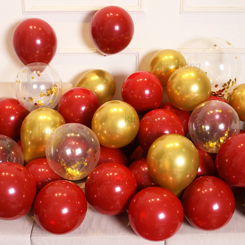 30pcs Double Layer Ruby Red Balloon Rose Gold Confetti Metal Gold Balloons For Birthday Party Valentine's Day Wedding Decor