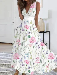 Vestidos yaz kadın elbise 2023 zarif parti kolsuz uzun elbise Robe seksi Bohemian baskı elbiseler Vestidos Casual Sundress