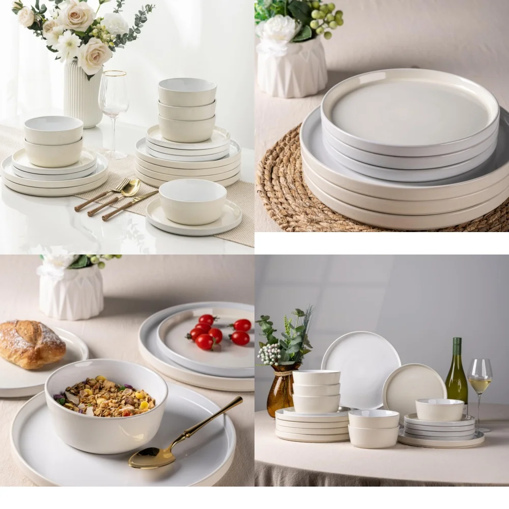 

Набор керамической посуды, набор керамической посуды из 18 предметов для 6 каменных тарелок, мисок, прочная, устойчивая к сколам, современная посуда