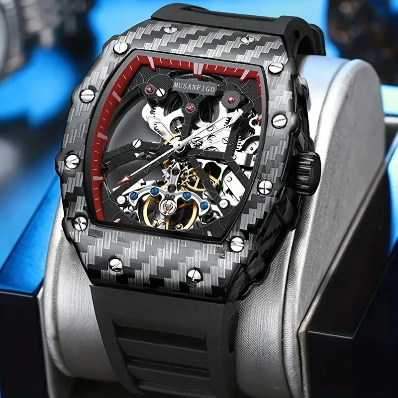 

MUSANFIGO barrel shaped fully automatic mechanical watch, fashionable and personalized popular men's watch, casual business watc