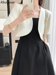 Blazer da donna corto elegante estate ufficio signora manica corta temperamento solido punto aperto chic stile francese capispalla quotidiano