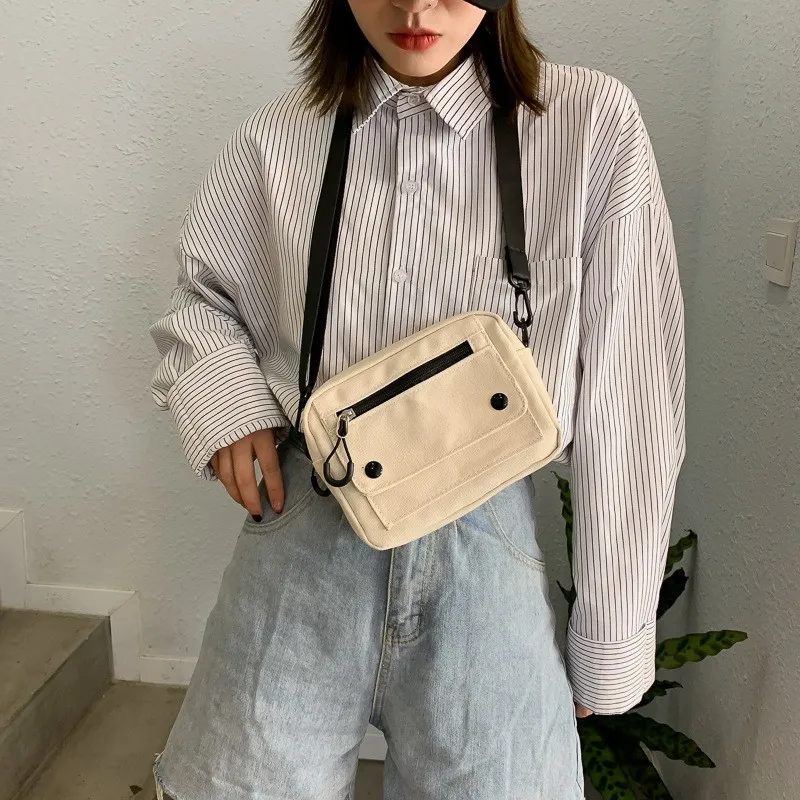 Women Canvas Handbags Korean Mini Student Bag Cell Phone Simple Small Crossbody Casual Ladies Zipper Shoulder Bag image 4