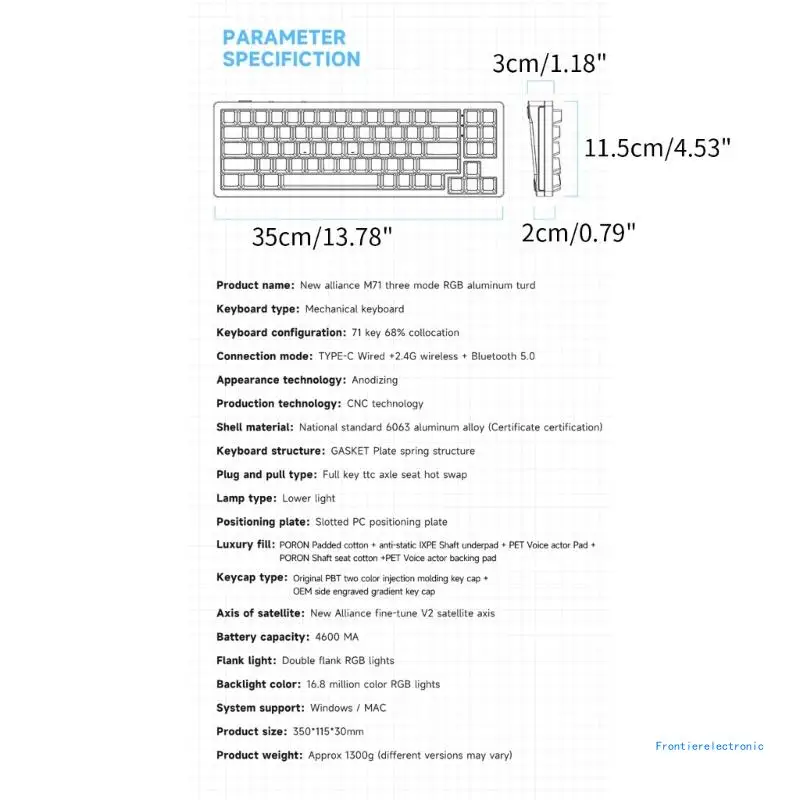 M71 Wireless Mechanical Keyboard RGB 3 modes TypeC 2.4Ghz BT5.0 Gaming Keyboards 71 Keys Hot swap Gasket Structure