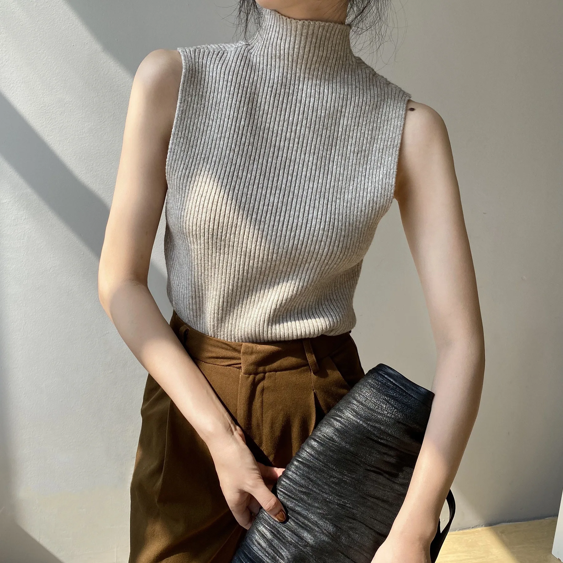 Spring New Arrival Women Sexy Turtleneck Knit Tank Tops Stretch Casual Top Female Summer Camisole Camis Clothes For Women