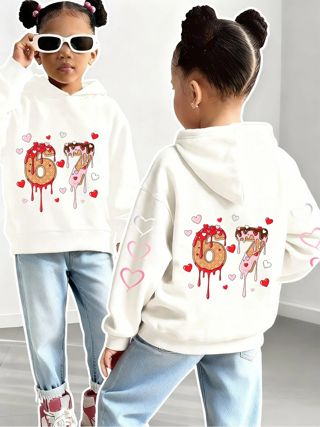 Hooded Sweatshirt Features a Charming Cartoon Print Making It a Stylish Long-Sleeve Top for Girls Perfect for Casual Outings
