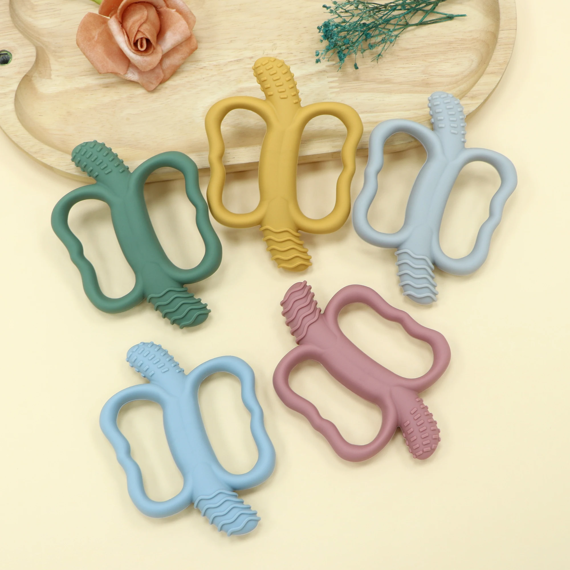 바나나 마사지 치발기-아기 치아발육 장난감 3개월 이상, 실리콘 치발기, 유아용 장난감, 아기 필수품, 아기 선물