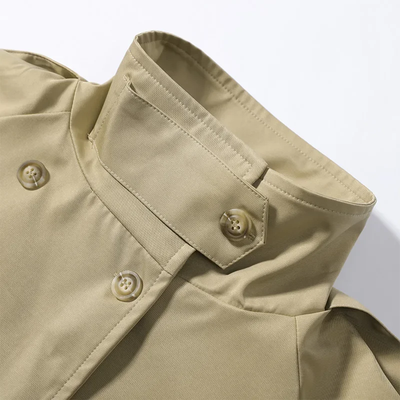 Modischer Stehkragen-Damen-Windbreaker Einfarbiger Doppelreihiger Schnür-Mantel mit Langen Ärmeln Damen-Oberbekleidung 2026 Herbst Neue Kollektion – Detail 3