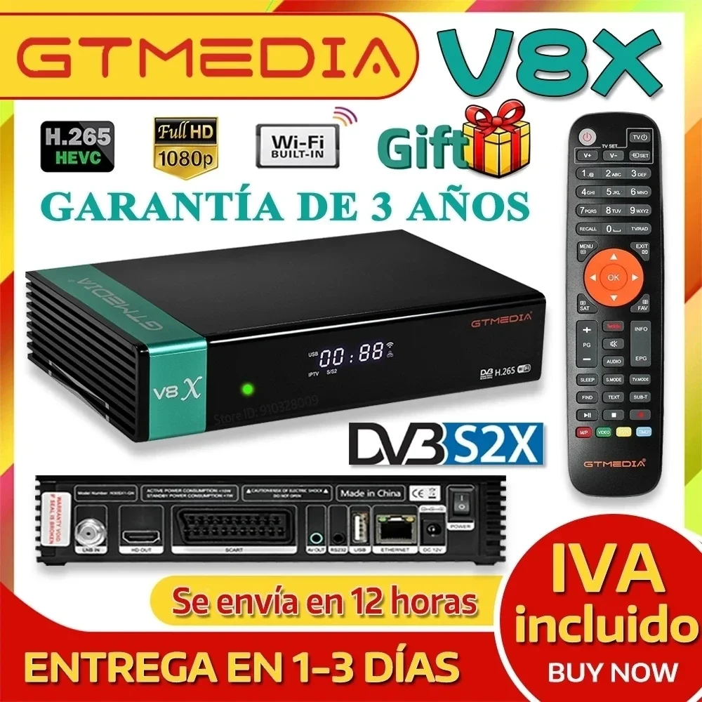 DVB-S2 Satellite Receiver GTMEDIA V8X H.265 DVB S2 S2X Buildin Wifi Support TNTsat smart GT MEDIA V7S 2X Support usb wifi H.264