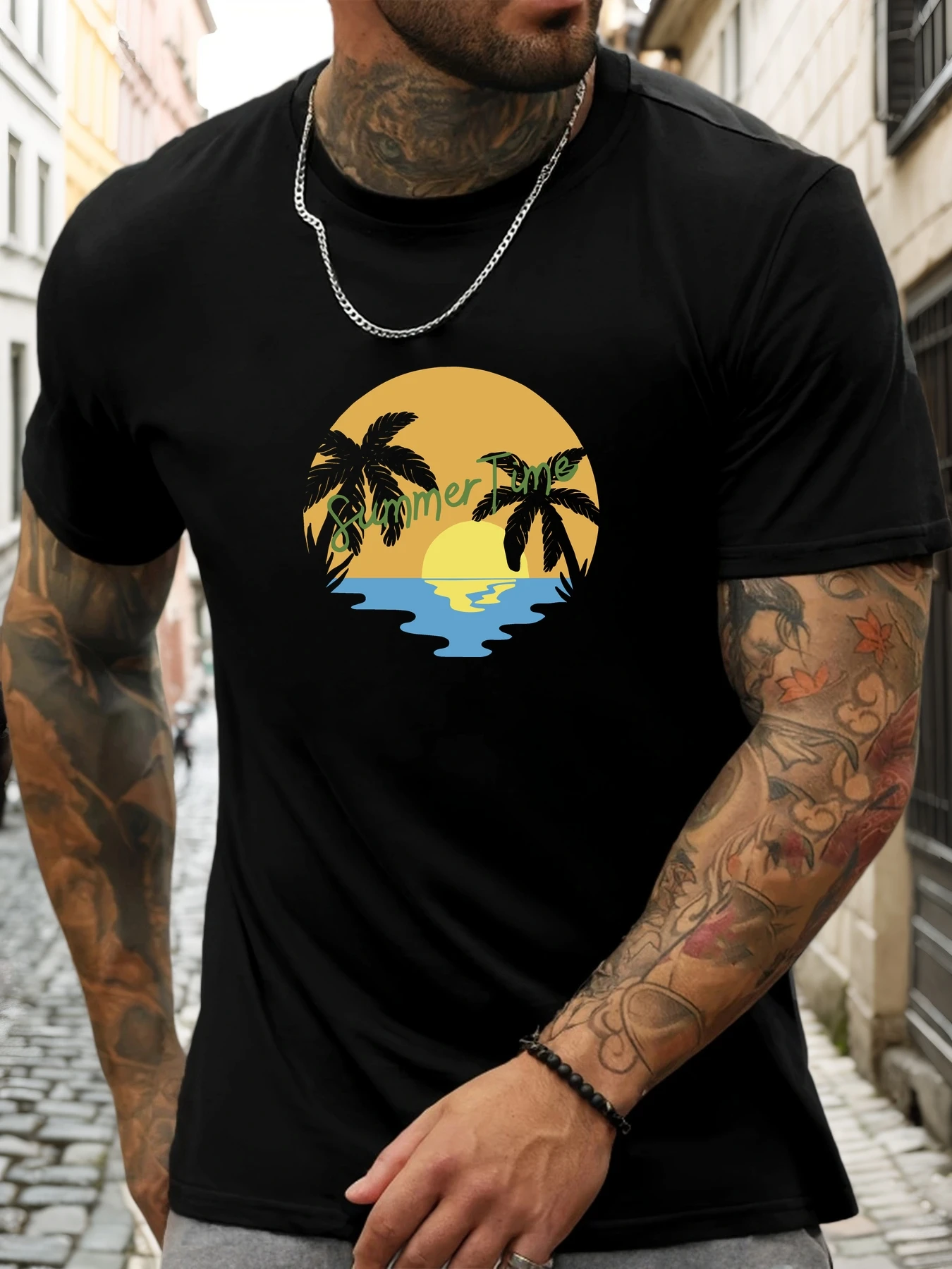 

Short Sleeve T-Shirt Summer Time Men's 100% Cotton Pattern Printed Shirt Summer Round Neck Breathable Casual Fashion Cool Tee