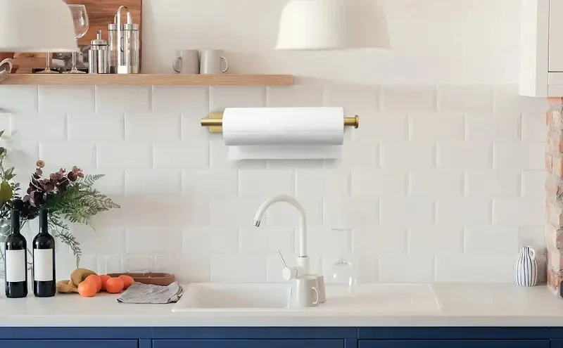 1 قطعة حامل المناشف الورقية تحت الخزانة جدار جبل الفولاذ المقاوم للصدأ المطبخ منشفة ورقية رف أسود ذاتية اللصق لا الحفر الحمام