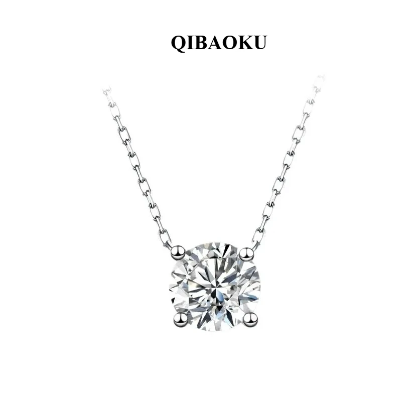 QIBAOKU 1/2/3/5CT Moissanite Pendant Necklace S925 Silver Solitaire Diamond Neck Chain for Women Wedding Jewelry GRA 2026