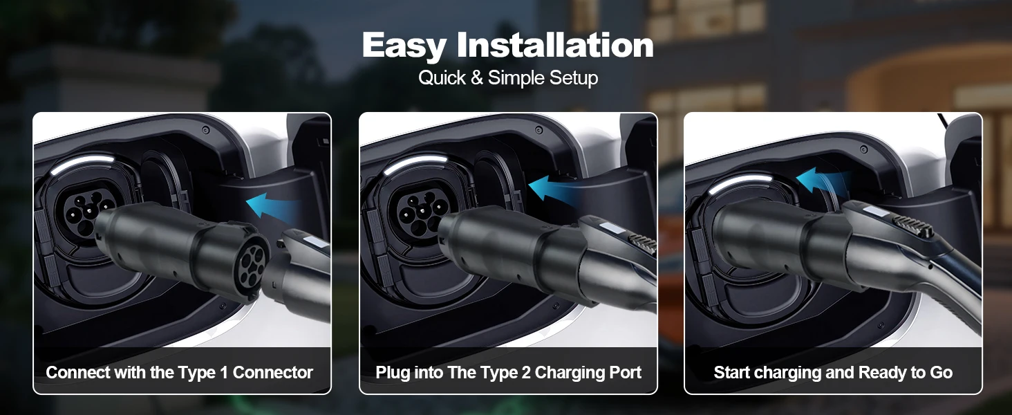 Kolanky EV-Ladegerät-Adapter, 32 A, 7,2 kW, SAE, J1772-Stecker, Typ 1, auf Typ 2, Steckdosenkonverter für Elektrofahrzeuge, Ladeautos – Detail 3