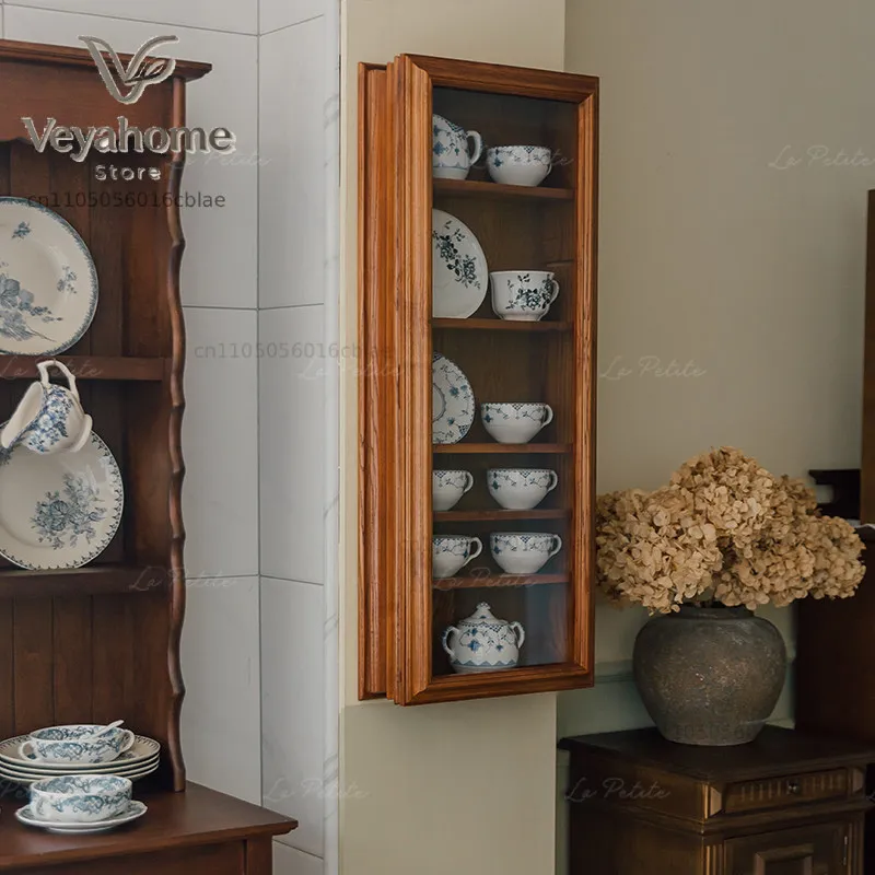 Medieval storage locker wall-mounted figure ornament dishes display cabinet household living room dining room rack