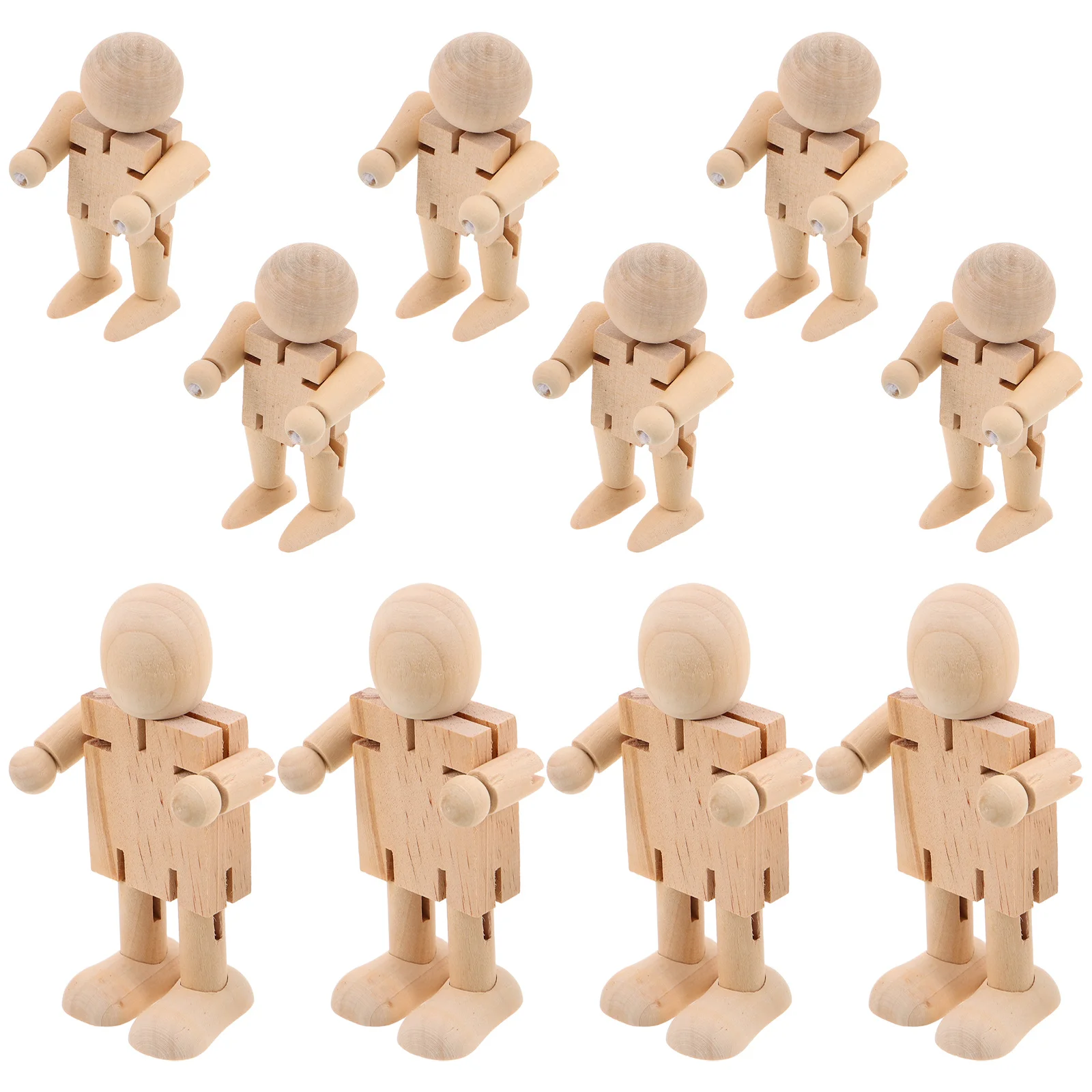 

10Pcs Wooden Peg People Unfinished Robot Shape Flexible Joints Natural Wood Figures for DIY Painting Craft Wood Puppet