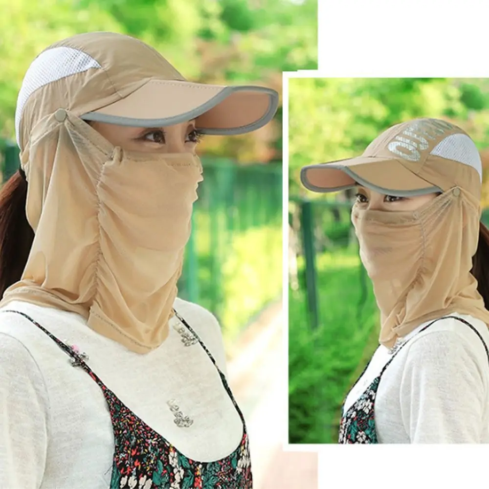 Summer Women Sunshade Sun Hat UV Protection Wide Brim Shade Hat Detachable Breathable Neck Face Baseball Cap Visor